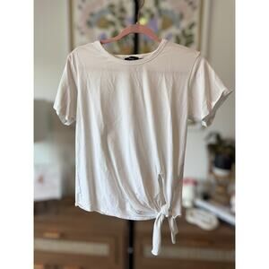 Theory Dorotea Tie Front Cotton-Blend Ranmire Knit Tee White Womens Size Small